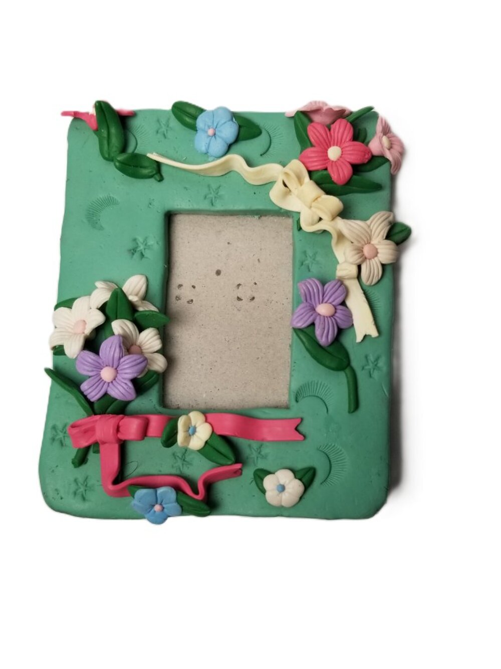 Floral Picture Frame 2.25x.75 Photo Green Foam Handmade Style Tabletop Decor